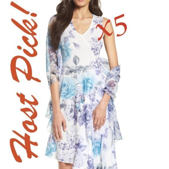 Komarov Dresses & Skirts - KOMAROV New Print Asymmetrical Hem Dress & Shawl SET Gown+Scarf  Petite XL 🎉HP